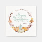 デリケート秋リースハッピーサンクスギビング スタンダードカクテルナプキン (正面)