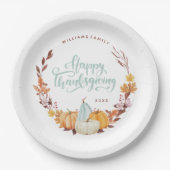 デリケート秋リースハッピーサンクスギビング ペーパープレート (正面)