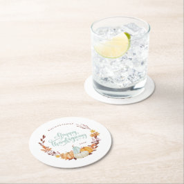 デリケート秋リースハッピーサンクスギビング ラウンドペーパーコースター