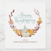 デリケート秋リースハッピーサンクスギビング ワインラベル (シングルラベル)