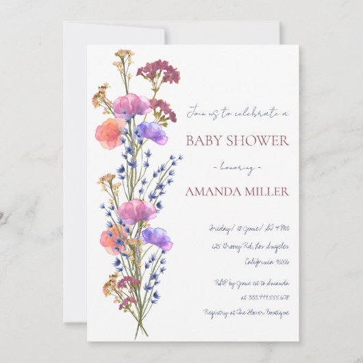 デリケート素朴なアクリルフローラブーケ赤ちゃんシャワー 招待状 (正面)