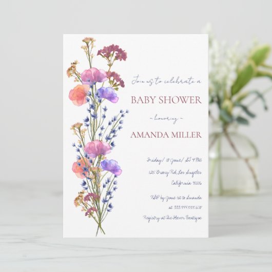 デリケート素朴なアクリルフローラブーケ赤ちゃんシャワー 招待状 (スタンド正面)
