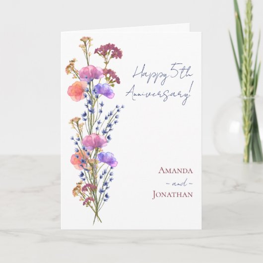 デリケート素朴なアクリルフローラ+ジュート記念日 カード (正面)