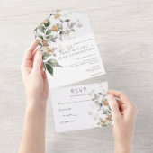 デリケート素朴タン秋ワイルドフラワーノディナー オールインワン招待状 (貼ってはがせる)