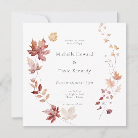 デリケート素朴ブルゴーニュ&ラスト紅葉スクエア 招待状 (正面)