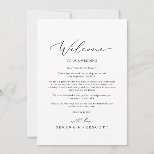 デリケート結婚ブラックのウェルカムレター&旅程 (正面)