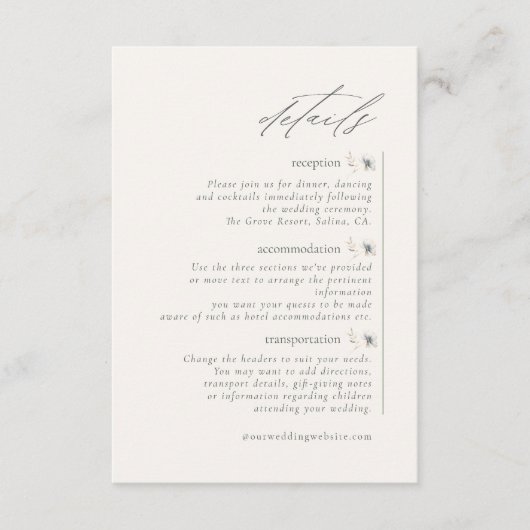 デリケート結婚ワイルドフラワー詳細ID1102 エンクロージャーカード (正面)