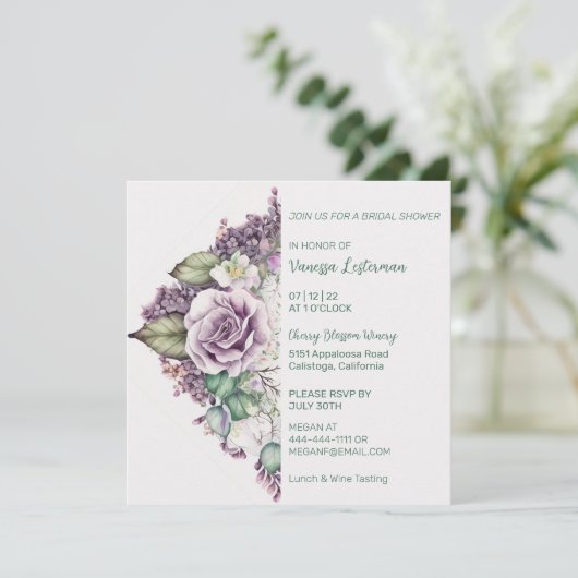 デリケート絵を描フローラブライダルシャワー招待 招待状 (スタンド正面)