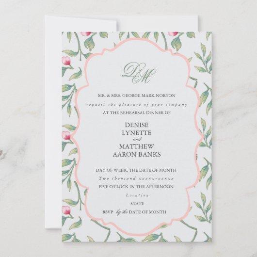 デリケート花模様リハーサルディナー 招待状 (正面)