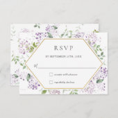 デリケート薄紫パープルフローラ結婚グリーンRSV 出欠カード (正面/裏面)
