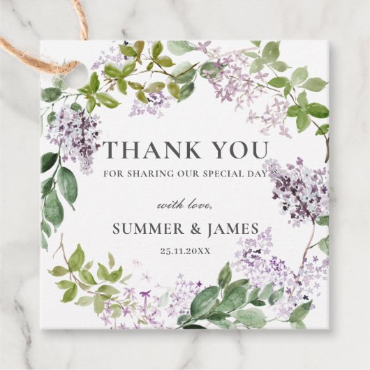 デリケート薄紫パープルフローラ結婚ズ・サンキュー フェイバータグ (正面)