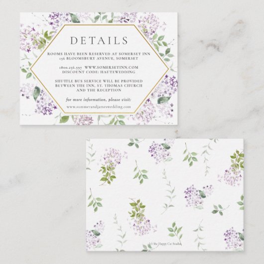 デリケート薄紫フローラ結婚グリーン詳細 エンクロージャーカード (正面/裏面)