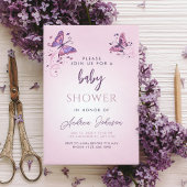 デリケート蝶ガールシック赤ちゃんシャワーパーティー 招待状