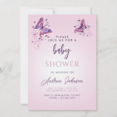 デリケート蝶ガールシック赤ちゃんシャワーパーティー 招待状 (正面)