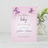 デリケート蝶ガールシック赤ちゃんシャワーパーティー 招待状 (スタンド正面)