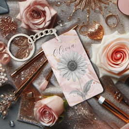 デリケート赤面ピンクデイジー花 キーホルダー