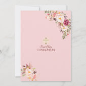 デリケート赤面ピンクフローラファーストホーリーコミュニオン 招待状 (裏面)