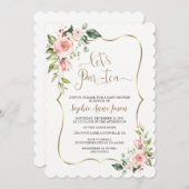 デリケート赤面ピンクフローラベビーシャワーティーパーティー 招待状 (正面/裏面)
