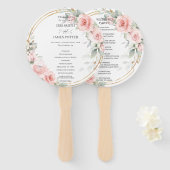 デリケート赤面ピンクフローラ金ゴールド結婚式 プログラム ハンドファン (正面&裏面)