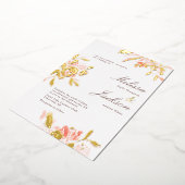 デリケート赤面フラワーと金ゴールド開花結婚ズ 箔招待状 (回転した状態)