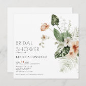 デリケート赤面フローラグリーンリーブライダルシャワーインビ サンキューカード (正面/裏面)