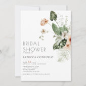 デリケート赤面フローラグリーンリーブライダルシャワー 招待状 (正面)