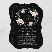 デリケート赤面ホワイトフラワーズリースブライダルシャワー 招待状 (正面/裏面)