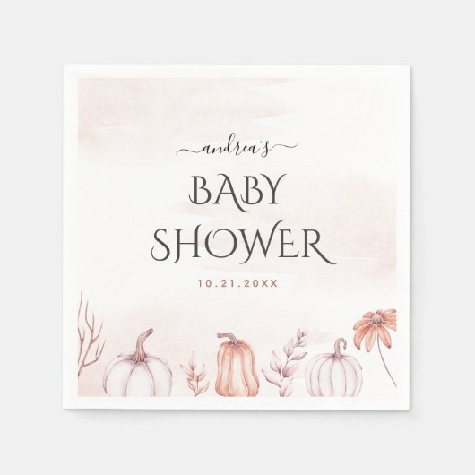 デリケート赤面暖かいトーン秋パンプキンベビーシャワー スタンダードカクテルナプキン (正面)