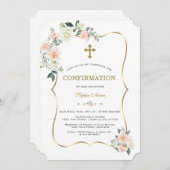 デリケート赤面白い花金ゴールド確認 招待状 (正面/裏面)