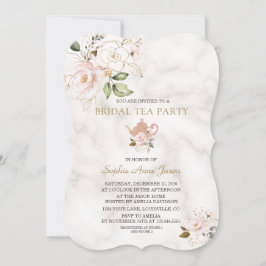 デリケート赤面金ゴールドフローラブライダルシャワーティーパーティー 招待状