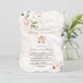 デリケート赤面金ゴールドフローラブライダルシャワーティーパーティー 招待状 (スタンド正面)