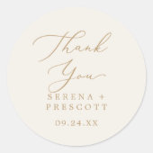 デリケート金ゴールドとクリームサンキュー結婚式の引き出物 ラウンドシール (正面)