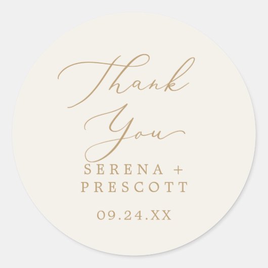 デリケート金ゴールドとクリームサンキュー結婚式の引き出物 ラウンドシール (正面)