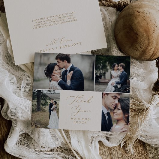 デリケート金ゴールドとクリーム4写真テンプレートありがとう サンキューカード