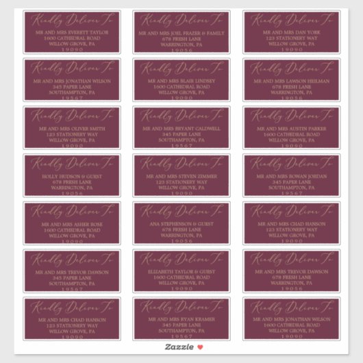 デリケート金ゴールドとブルガンディゲスト住所 シール (シート)