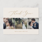 デリケート金ゴールドクリーム3写真テンプレートありがとう ポストカード (正面)