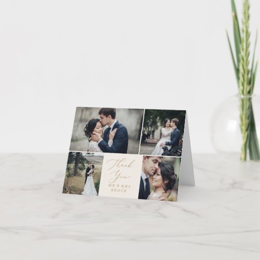 デリケート金ゴールドクリーム4写真テンプレートありがとう サンキューカード (正面)