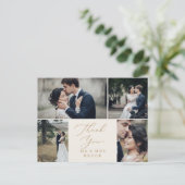 デリケート金ゴールドクリーム4写真テンプレートありがとう ポストカード (スタンド正面)