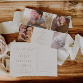 デリケート金ゴールドクリーム4写真テンプレート保存日 インビテーションポストカード