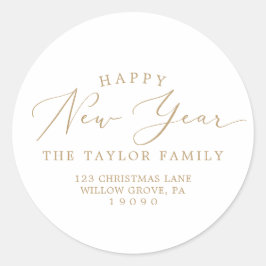 デリケート金ゴールドハッピーニューイヤー差出人住所 ラウンドシール