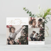 デリケート金ゴールドハッピーニューイヤー4フォトファミリー シーズンカード (スタンド正面)