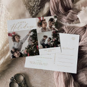 デリケート金ゴールドハッピーホリデー3フォトニュースレター シーズンポストカード