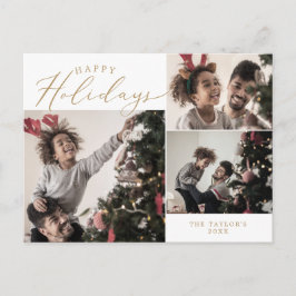 デリケート金ゴールドハッピーホリデー3フォトニュースレター シーズンポストカード