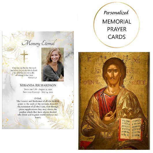 デリケート金ゴールドバラ正当葬儀祈りの言葉カード プレイスカード