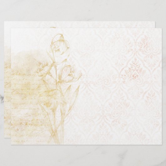 デリケート金ゴールドフローラ&ダマスクブックエフェメラ (正面/裏面)