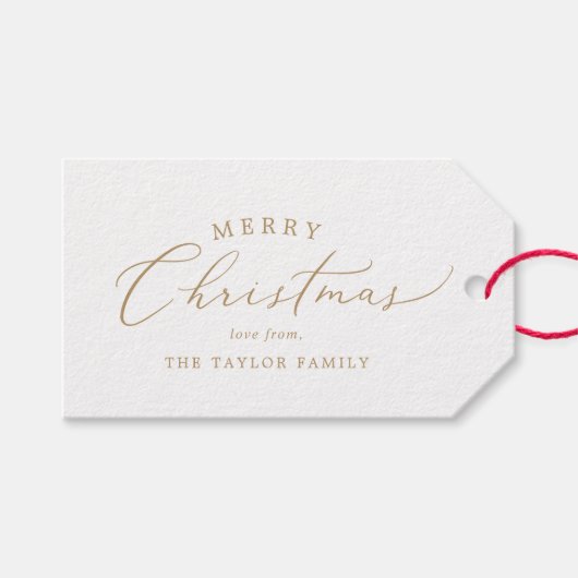 デリケート金ゴールドメリークリスマスファミリーホリデー ギフトタグ (正面(横))