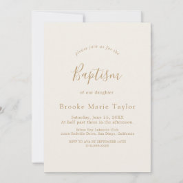 デリケート金ゴールド書道クリームバプテスマ招待状 招待状