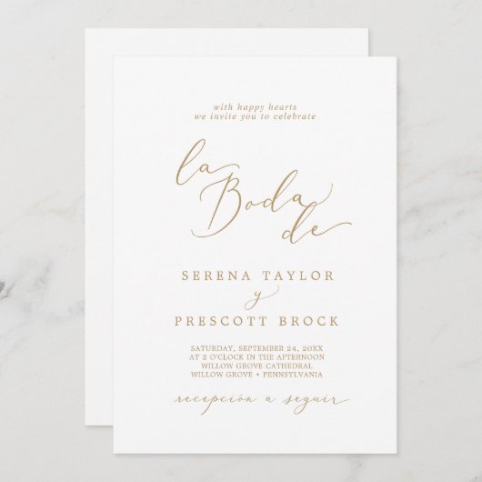 デリケート金ゴールド書道ラボダデ結婚ーズ 招待状 (正面/裏面)