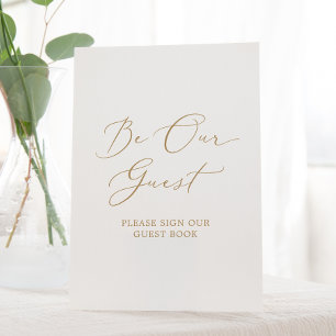 デリケート金ゴールド書道Be Our Guest Book 台座サイン
