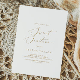 デリケート金ゴールド書道Sweet sixteen誕生日 招待状